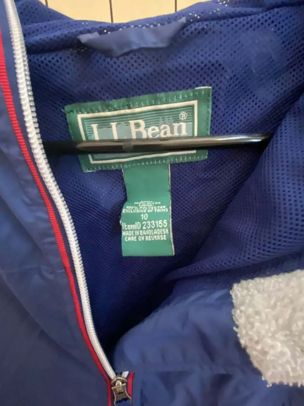 L.L. Bean Kids Navy Blue Full-Zip Hooded Windbreaker Jacket Size 10